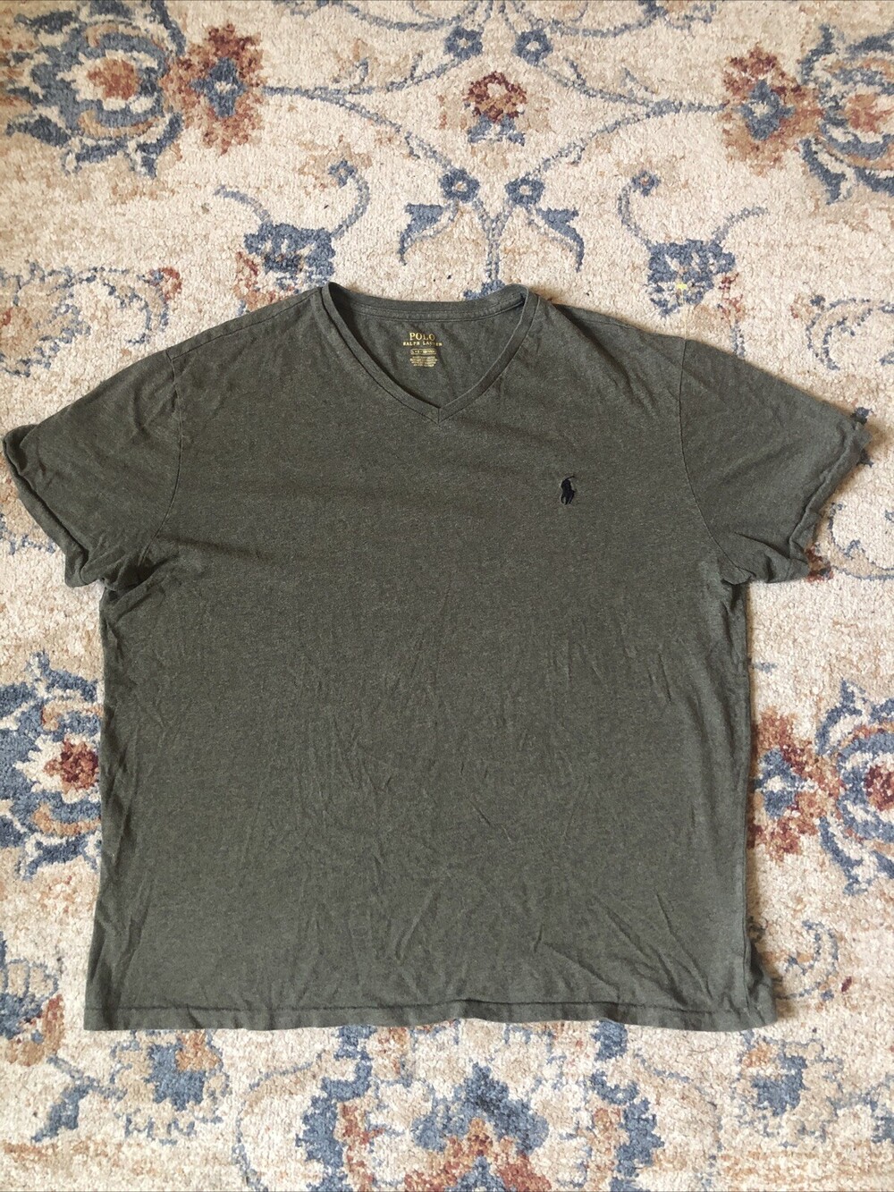 Polo Ralph Lauren V Neck T Shirt Green Black Pony Men’s Large